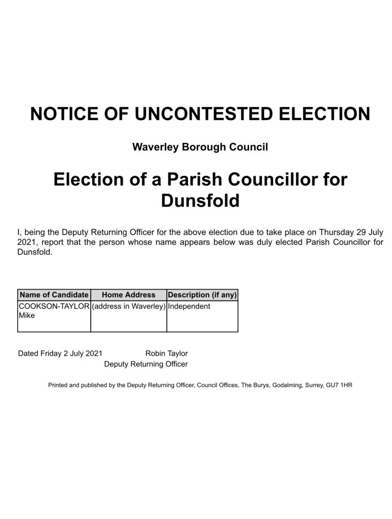 New Parish Councillor Dunsfold Parish Council